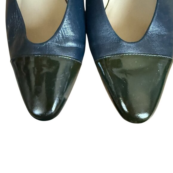 Etienne Aigner blue and black slingback patent leather cap toe heels 6 1/2M - Picture 6 of 9